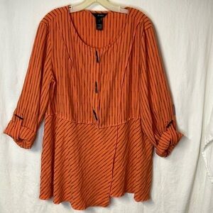 Ali Miles Women’s Tunic Top Orange Size XL Tab Up Sleeves Excellent Condition